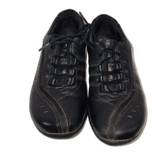 Clarks Wave Black Leather Lace Up Comfort Shoes Sneakers Size 7M